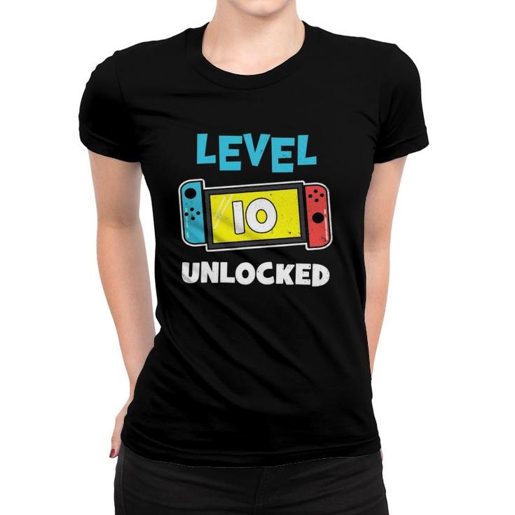 Level 10 Unlocked Gamer 10Th Birthday Video Game Lovers  Women T-shirt