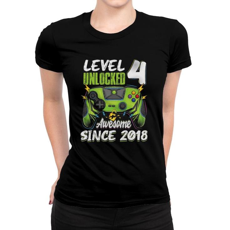 Level 4 Unlocked Awesome 2018 4Th Birthday Boy Video Games Women T-shirt