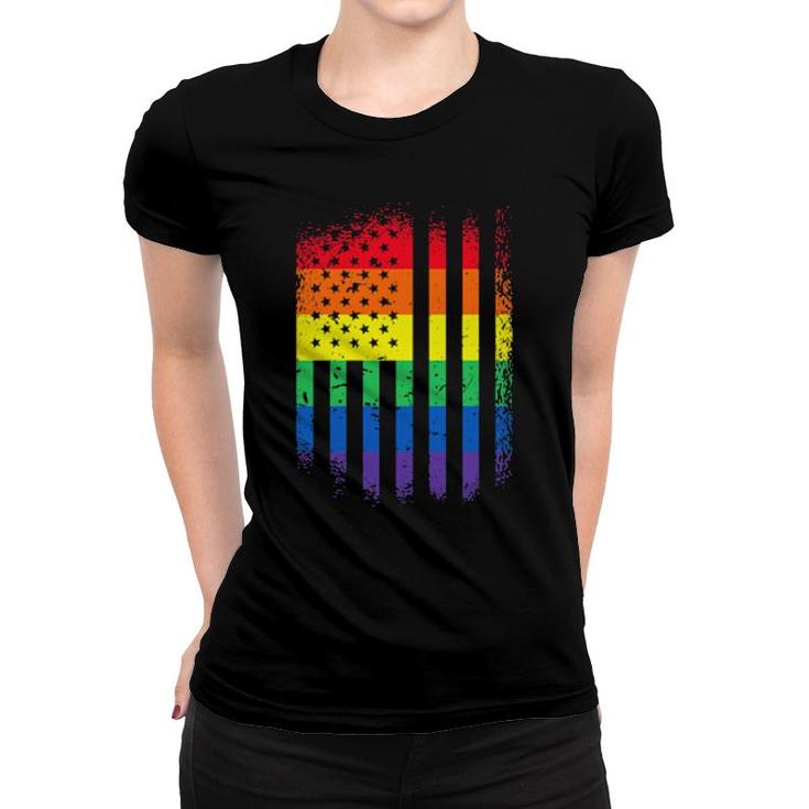 Lgbt Lgbtqia Usa Flag Colorful Gay Lesbian Support  Women T-shirt