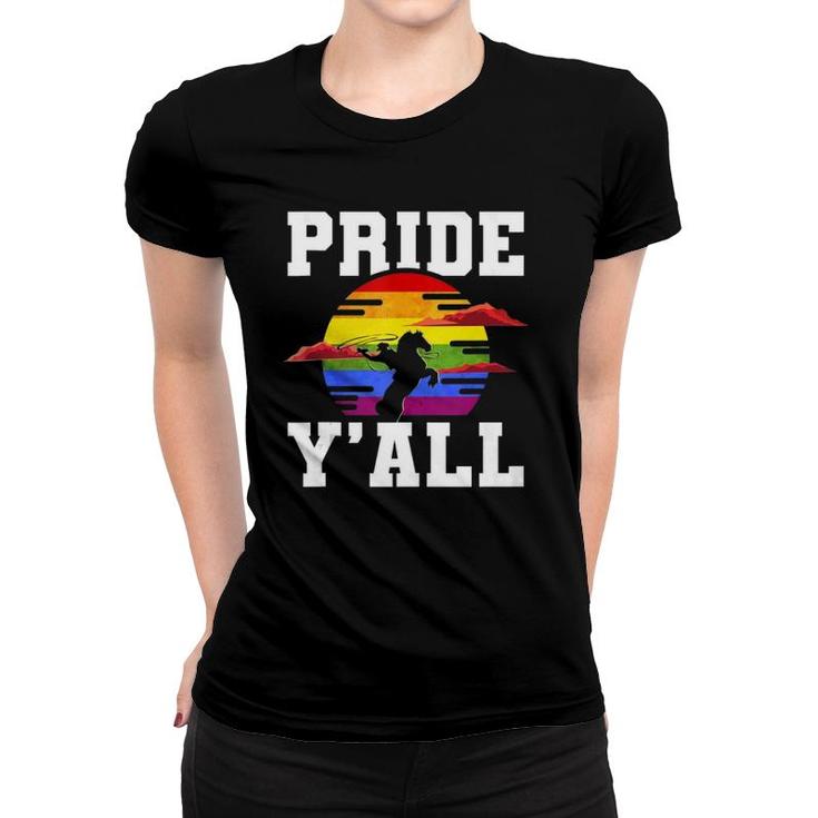 Lgbt Rainbow Gay Pride Flag Cowboy Hat Western Cowboy  Women T-shirt