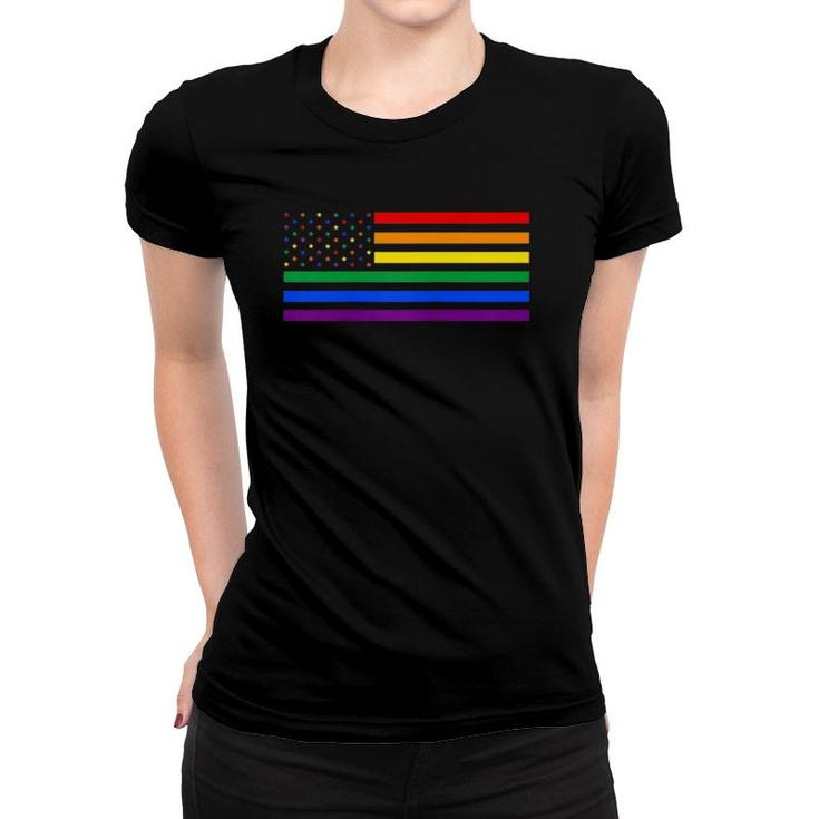 Lgbt Usa Flag Patriotic Gay Rainbow Pride Month Support Raglan Baseball Tee Women T-shirt