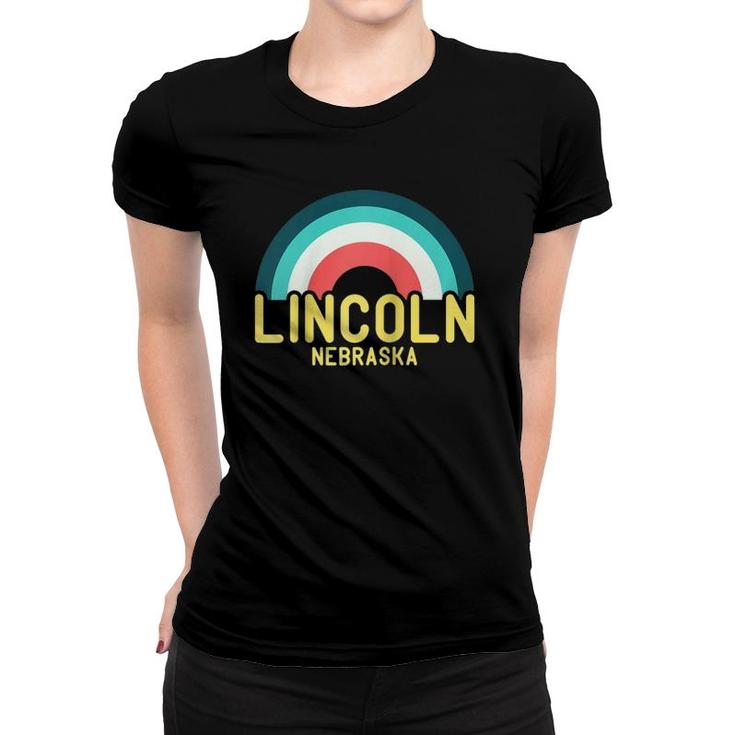 Lincoln Nebraska Vintage Retro Rainbow Raglan Baseball Tee Women T-shirt