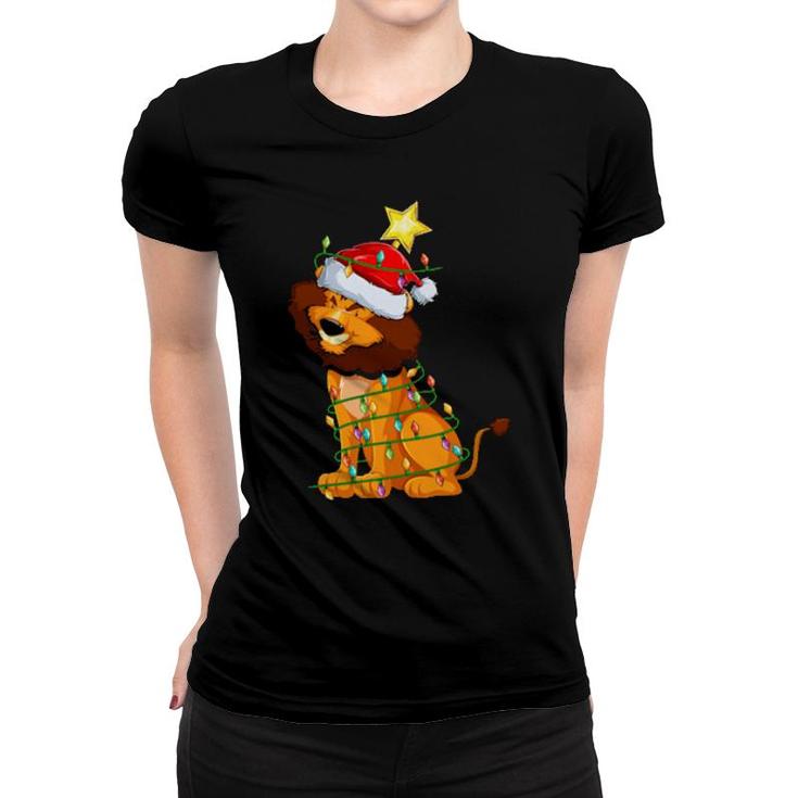 Lion Lighting Xmas Tree Matching Lion Christmas Women T-shirt
