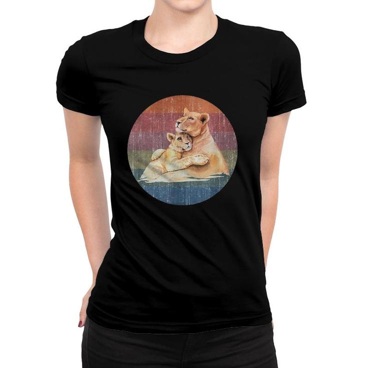 Lioness Lion Mom Baby Cub Watercolor On Distressed Sunset Women T-shirt