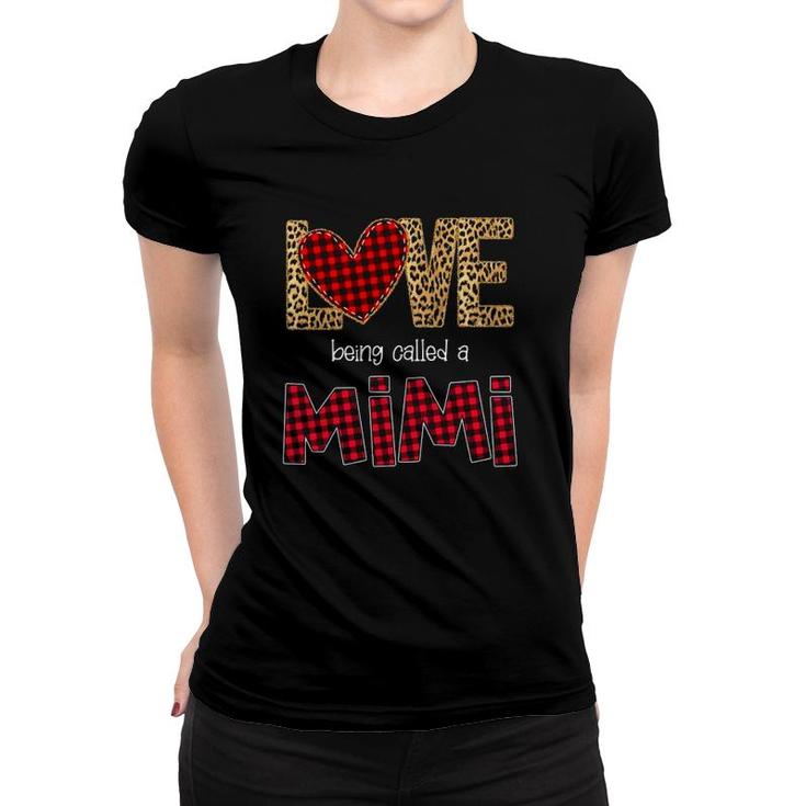 Love Being Called A Mimi Leopard Red Plaid Heart Grandmother Women T-shirt