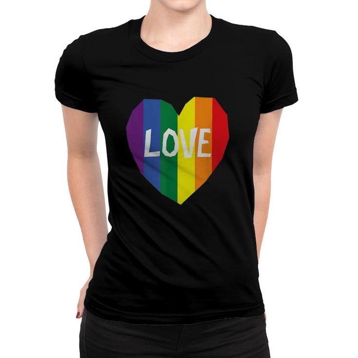 Love Gay Pride Lgbt Rainbow Flag Heart Women T-shirt