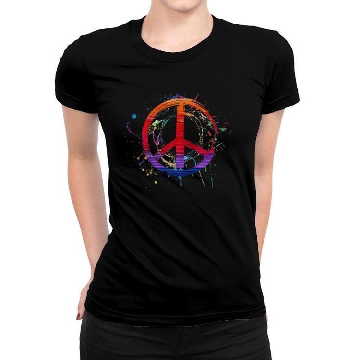 Love Peace Sign Fun Retro Design Gift Paint Splatter Raglan Baseball Tee Women T-shirt