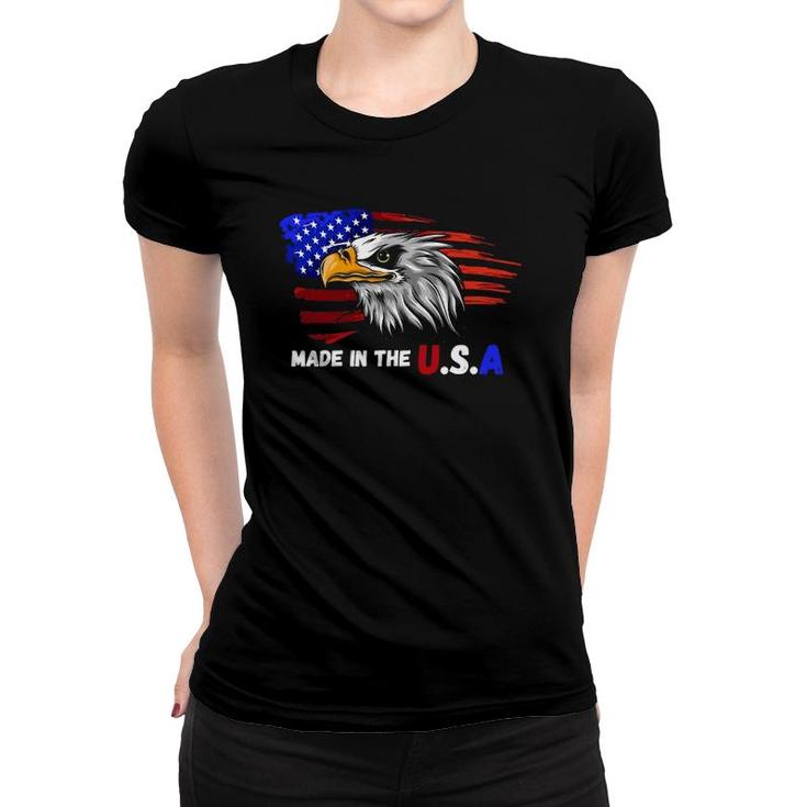 Made In The USA Bald Eagle Patriotic Flag Tattoo Women T-shirt