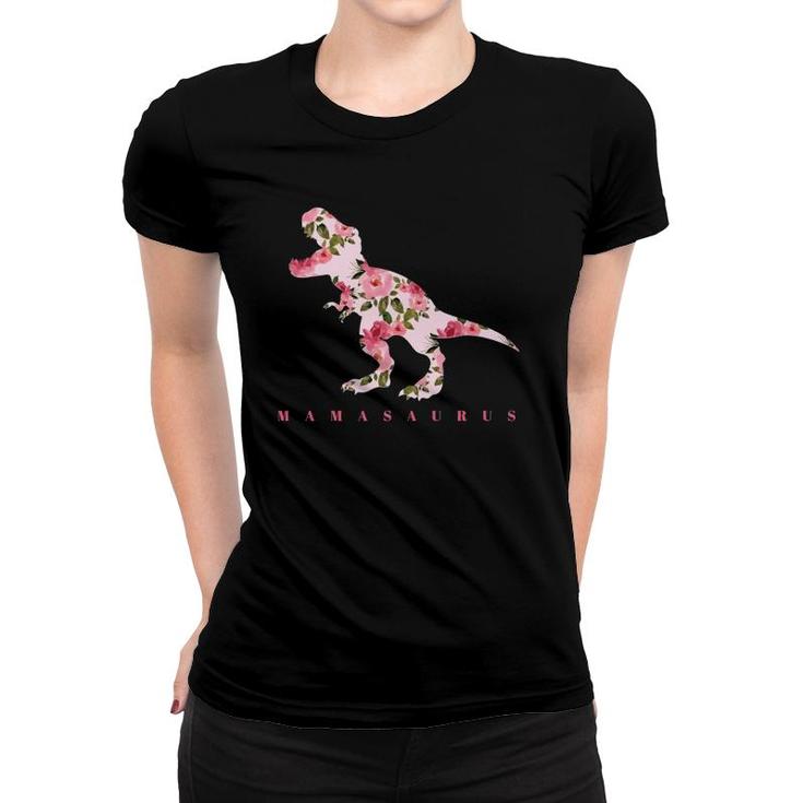 Mamasaurus With Cute Floral Dinosaur Women T-shirt