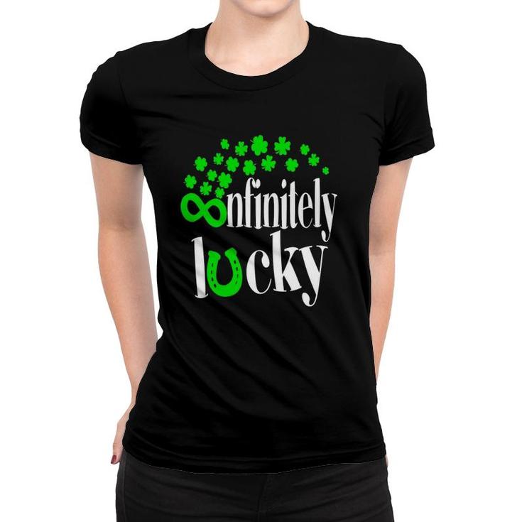 Math Teacher St Patricks Day Shamrock Infinitely Lucky Funny Women T-shirt