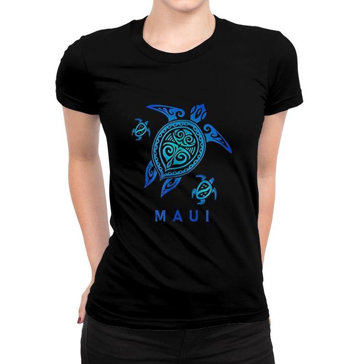 Maui Hawaii Sea Blue Tribal Turtle Women T-shirt