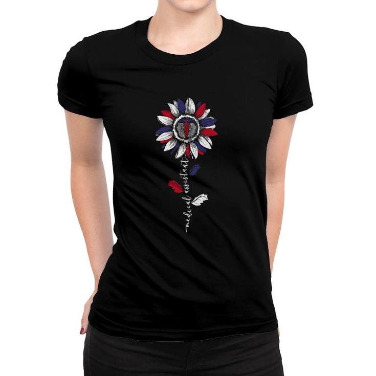 Medical Assistant Sunflower American Flag 4Th Of July Women T-shirt