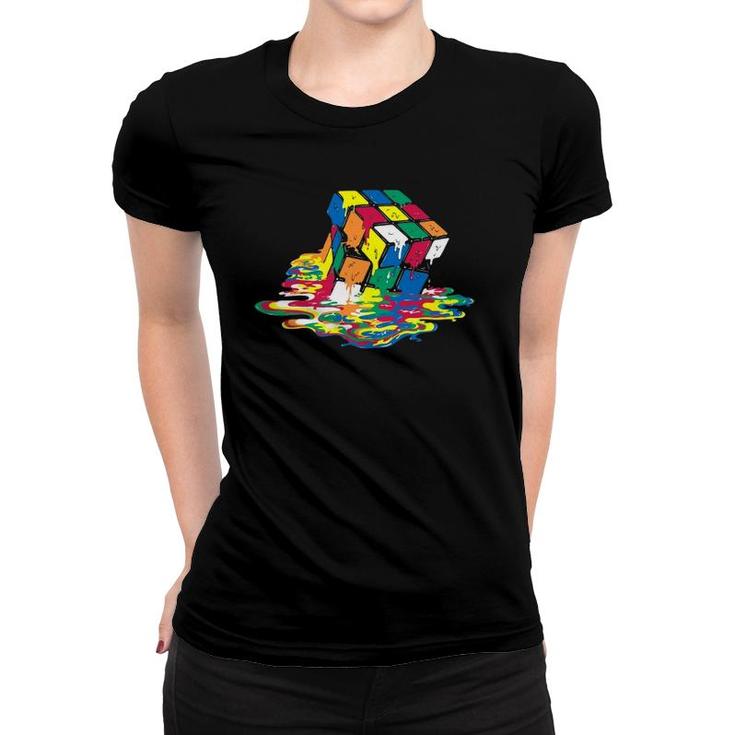 Melted Square Puzzle Cube Game From The 1980S Retro Design Women T-shirt