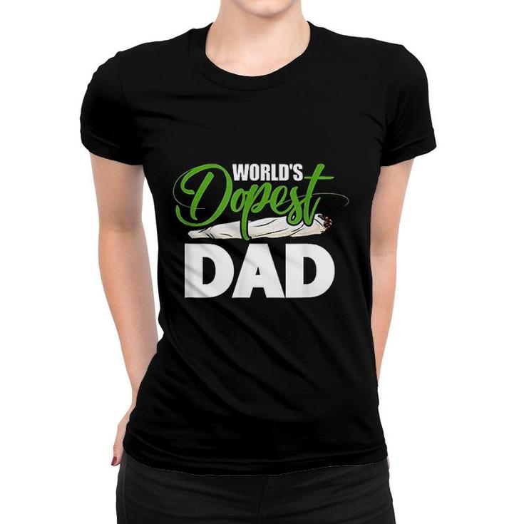 Mens Green White Worlds Dopest Dad Cannabis Marijuana Weed Funny Fathers Day  Women T-shirt