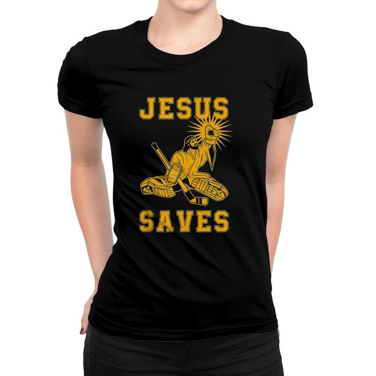 Mens Jesus Saves Ice Hockey Goalie Sport Religious Christian  Women T-shirt