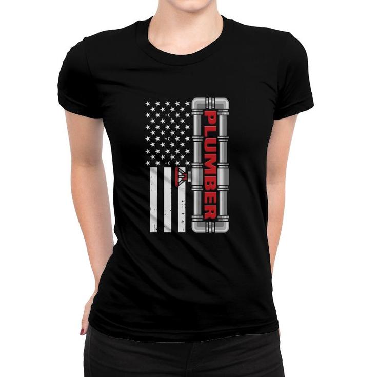 Mens Patriot Plumbers Flag American Usa Plumbing Women T-shirt