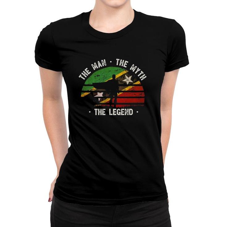 Mens Saint Kitts & Nevis Man Myth Legendhero Vintage Flag Women T-shirt