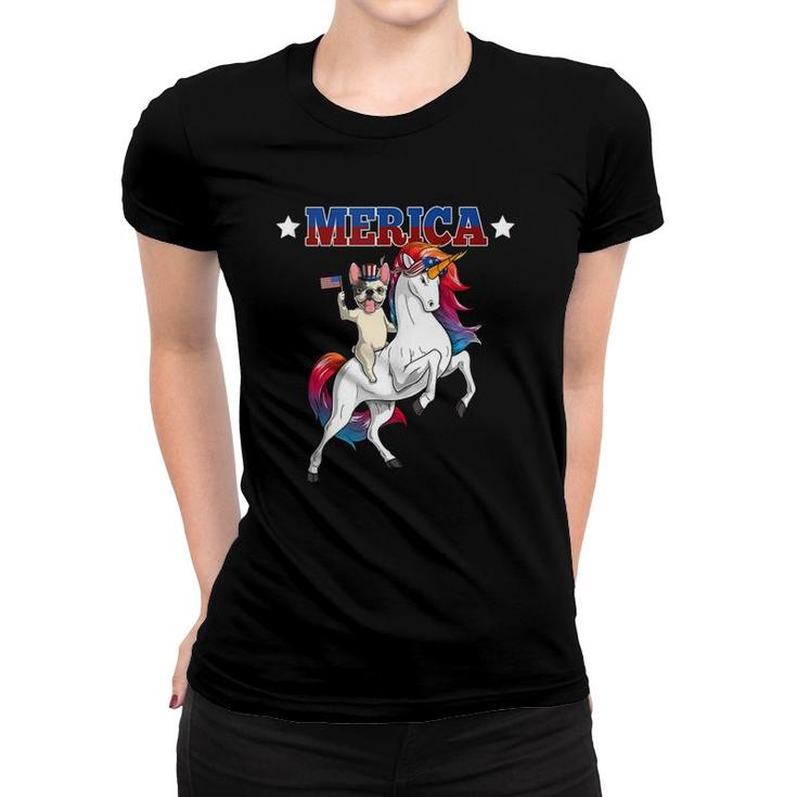 Merica French Bulldog Dog Unicorn American Flag 4Th Of July  Women T-shirt