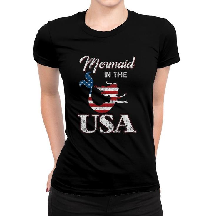 Mermaid In The Usa 4Th Of July American Flag Patriotic Women T-shirt