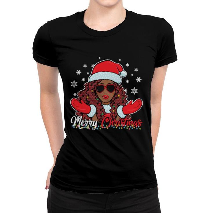 Merry Christmas African Black Girl Christmas Santa Claus  Women T-shirt