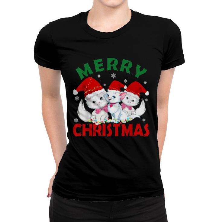 Merry Christmas Three Sweet Cats For All Cats Cat Xmas  Women T-shirt