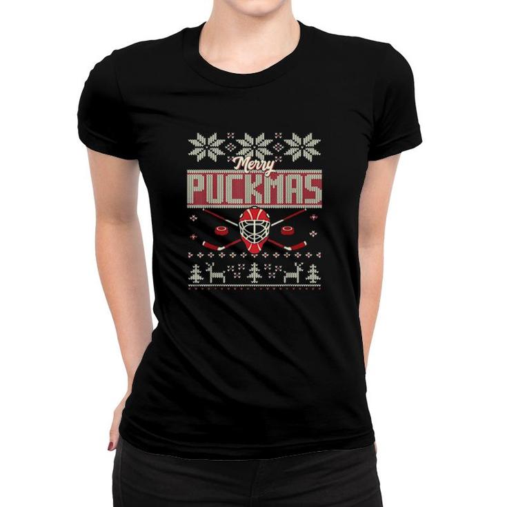 Merry Puckmas Hockey Ugly Merry Christmas Women T-shirt
