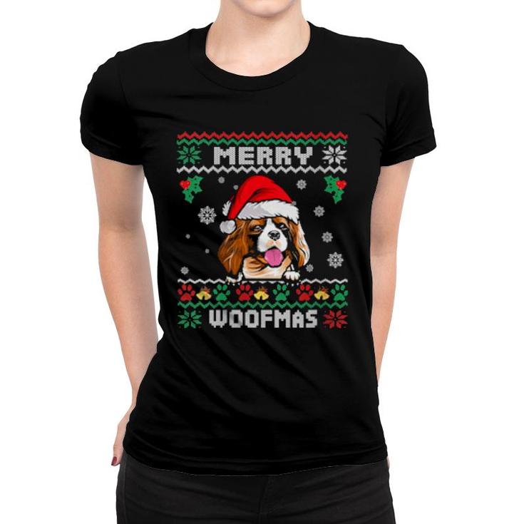 Merry Woofmas Cavalier Dog Ugly Christmas Xmas Women T-shirt
