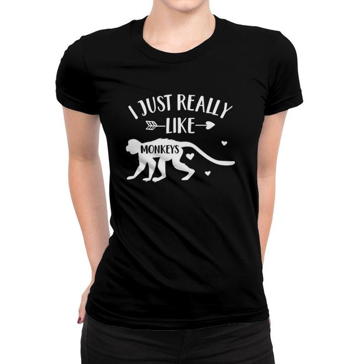 Monkey Lover Gift 'I Just Really Like Monkeys' Funny Monkey Women T-shirt