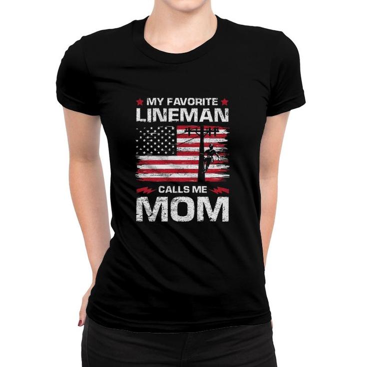 My Favorite Lineman Calls Me Mom Usa Flag Mother's Day Women T-shirt