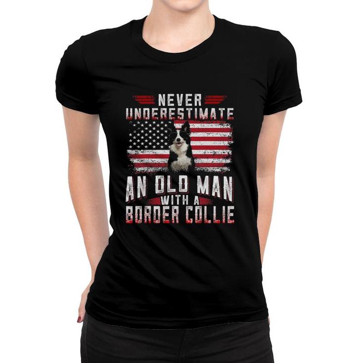 Never Underestimate An Old Man With A Border Collie Vintage Women T-shirt