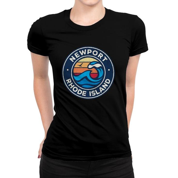 Newport Rhode Island Ri Vintage Nautical Waves Design Women T-shirt