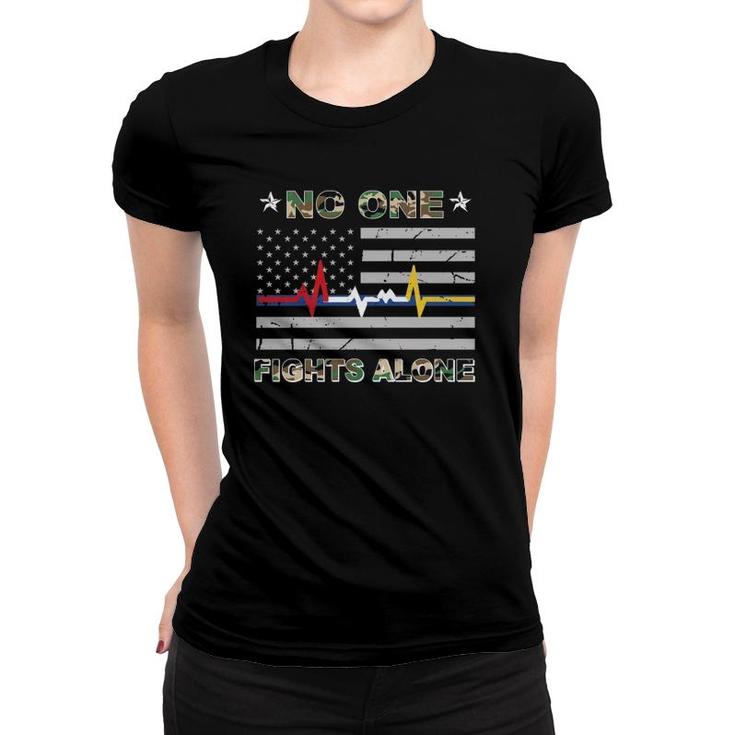 No One Fights Alone Usa Flag Military Police Nurse Women T-shirt