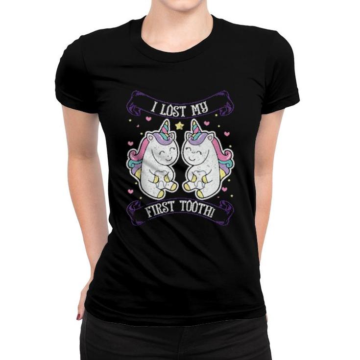 Novelty Cute I Lost My First Tooth Unicorn Tooth Fairy  Women T-shirt