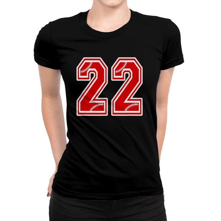 Number 22 Red Baseball Number 22Th Birthday Women T-shirt