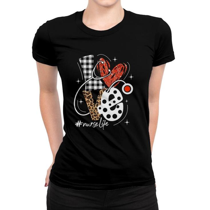 Nurse Life Rn Lpn Cna Healthcare Cheetah Heart Leopard Funny Women T-shirt