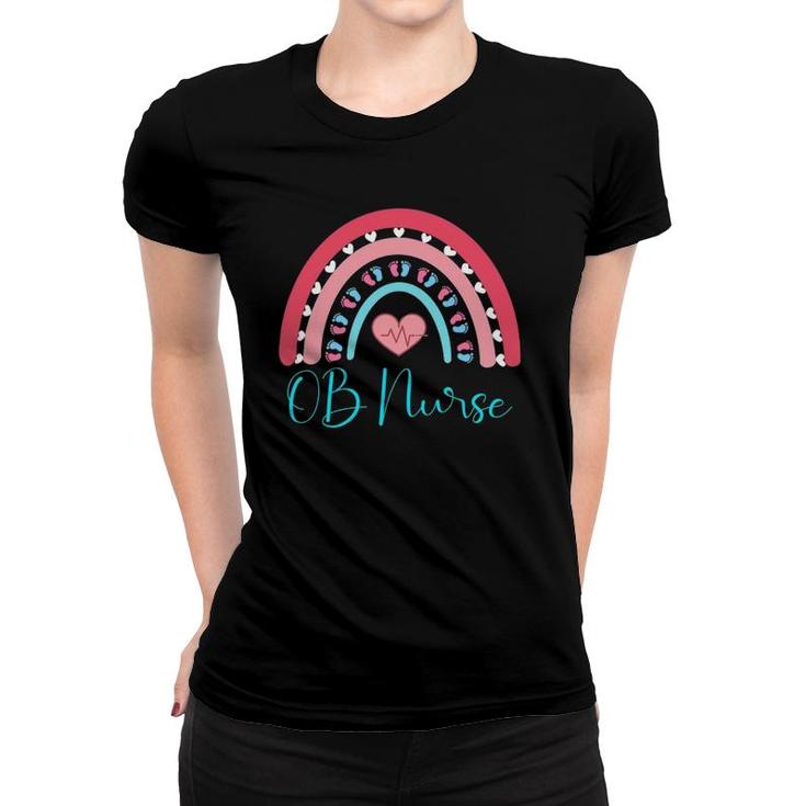 Ob Nurse Rainbow Heart Baby Labor Delivery Obstetrics Gyn Women T-shirt