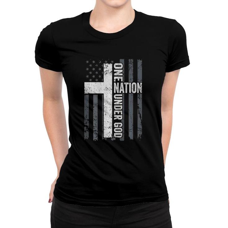 One Nation Under God Christian Worship Cross Flag On Back Women T-shirt