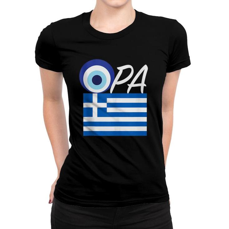 Opa Greek Pride Souvenir Gift Greece Flag Evil Eye Women T-shirt