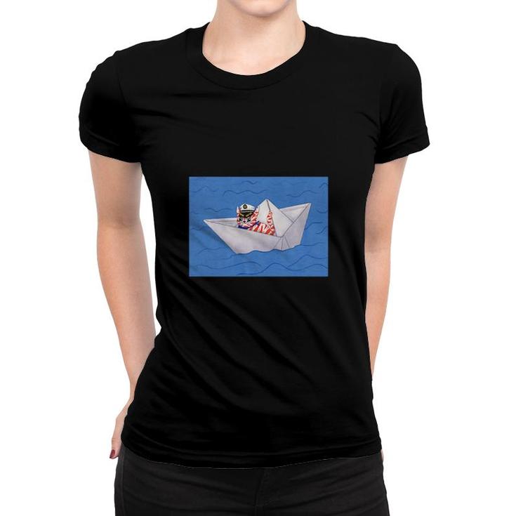 Orange Tabby Cat In Paper Boat Classic  Women T-shirt