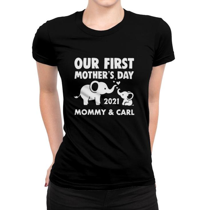 Our First Mother's Day 2021 Mommy & Carl Cute Elephants Personalized Women T-shirt