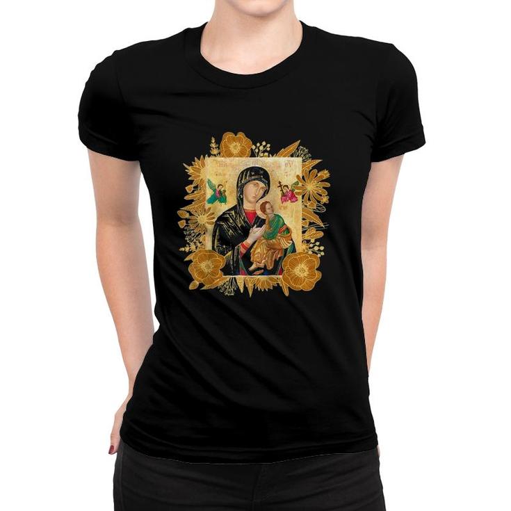Our Lady Of Perpetual Help Blessed Mother Mary Catholic Icon Raglan Baseball Women T-shirt
