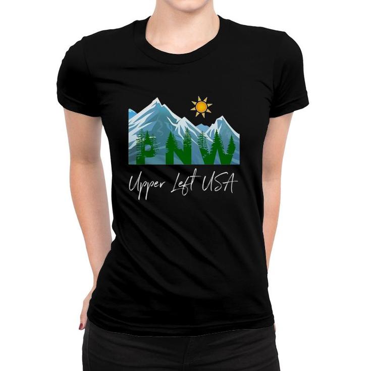 Pacific Northwest Pnw Pine Trees Mountains Upper Left Usa Women T-shirt