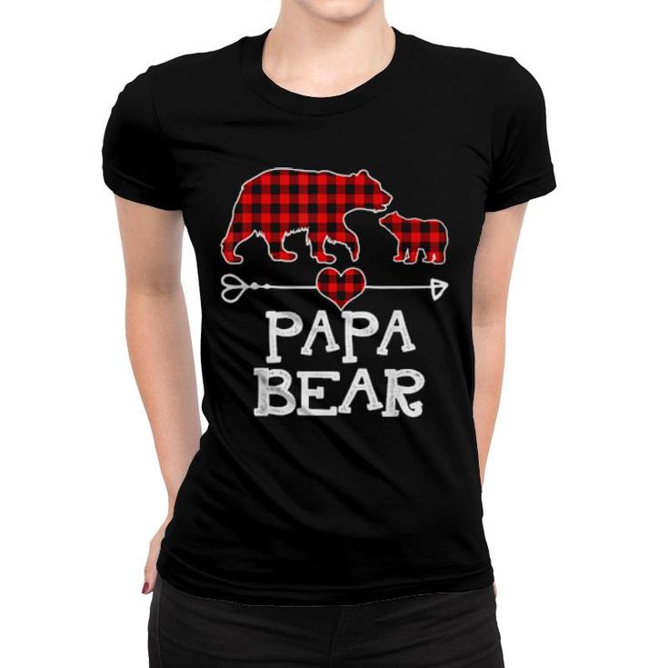 Papa Bear Christmas Pajama Red Plaid Buffalo Family  Women T-shirt