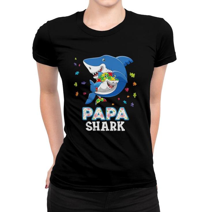 Papa Shark Autism Awareness Rainbow Puzzle Matching Do Women T-shirt