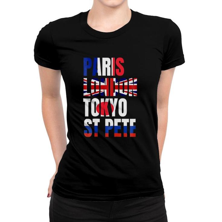Paris London Tokyo St Pete Flags Women T-shirt