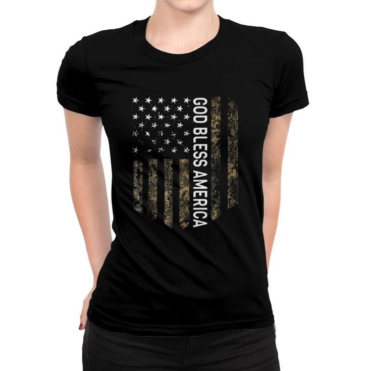Patriotic American Flag Camo God Bless America Usa Patriot Women T-shirt
