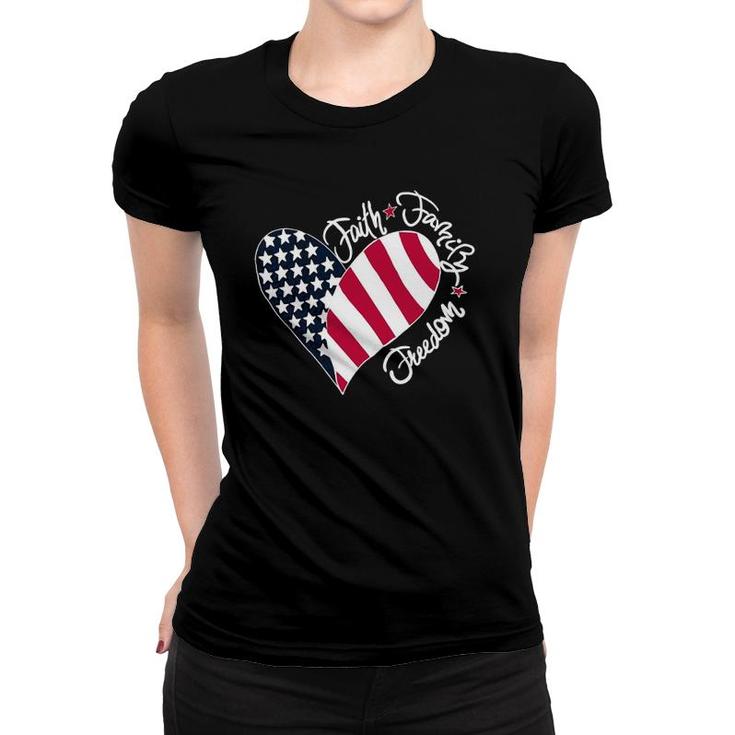 Patriotic Christian Us Flag Faith Family Freedom Liberty Women T-shirt