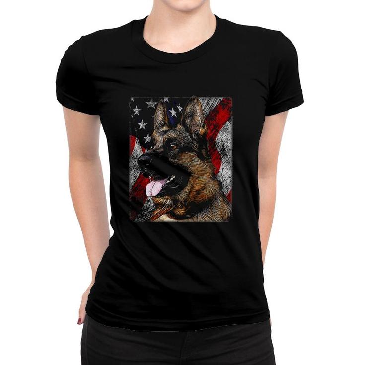 Patriotic German Shepherd - Shephard American Flag Puppy Dog Women T-shirt