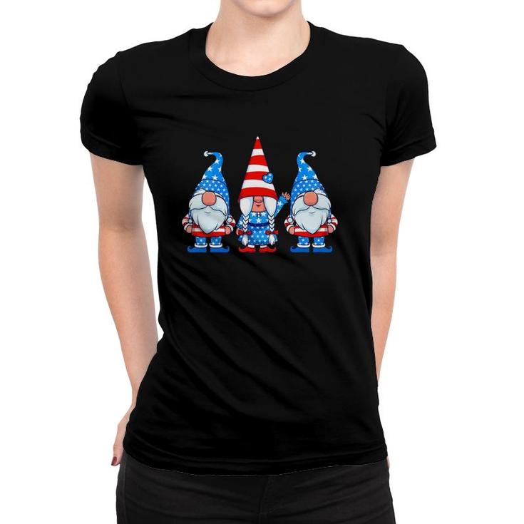 Patriotic Gnomes 4Th Of July Usa American Flag Cute Gnome Women T-shirt