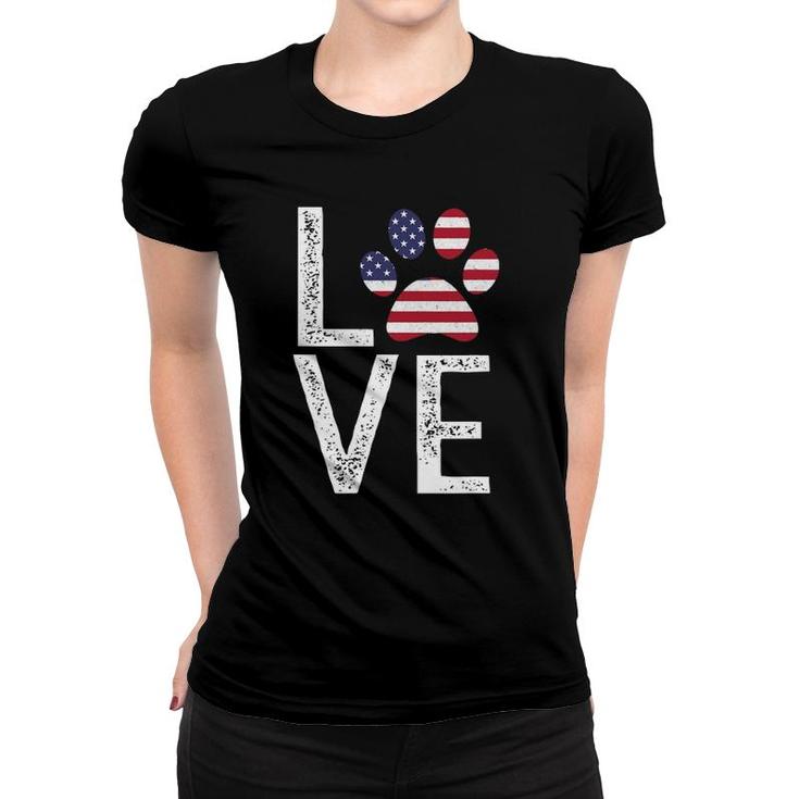 Patriotic Love Paw Print American Flag Dog Owner Women T-shirt